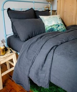 Scout House Textiles Scout Portuguese Linen Quilt Cover Set- Queen - Charcoal