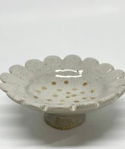 Gifts Bridget Bodenham Pedestal Bowls - Flower Dish White Gold Polka Dots