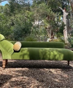 Scout House Furniture Restored Vintage French Chaise Lounge In Green Velvet