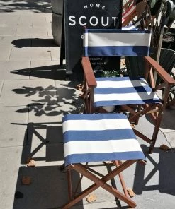 Scout Classic Directors Chair And Footstool SET In Les Toiles Du Soleil - NAVY AND WHITE BROAD STRIPE