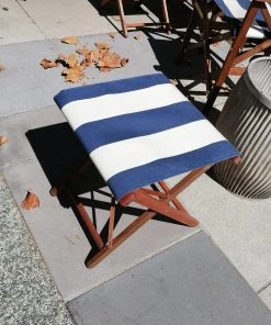 Scout Folding Stool In Les Toiles Du Soleil - NAVY AND WHITE STRIPE Furniture