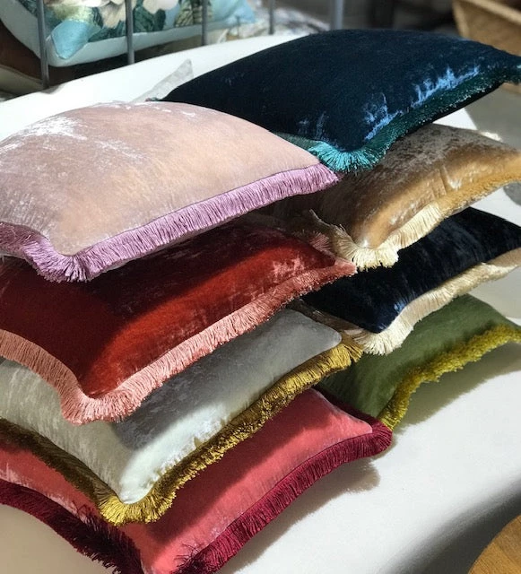 Scout House Gifts Silk Velvet Fringed Cushion In Apple Green With A Golden Trim- 40cm Square 6 Scout House Gifts Silk Velvet Fringed Cushion In Apple Green With A Golden Trim- 40cm Square