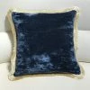 Scout House Silk Velvet Fringed Cushion In Indigo Blue With Gold Trim- 40cm Square 1 Scout House Silk Velvet Fringed Cushion In Indigo Blue With Gold Trim- 40cm Square