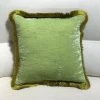 Scout House Gifts Silk Velvet Fringed Cushion In Apple Green With A Golden Trim- 40cm Square 1 Scout House Gifts Silk Velvet Fringed Cushion In Apple Green With A Golden Trim- 40cm Square