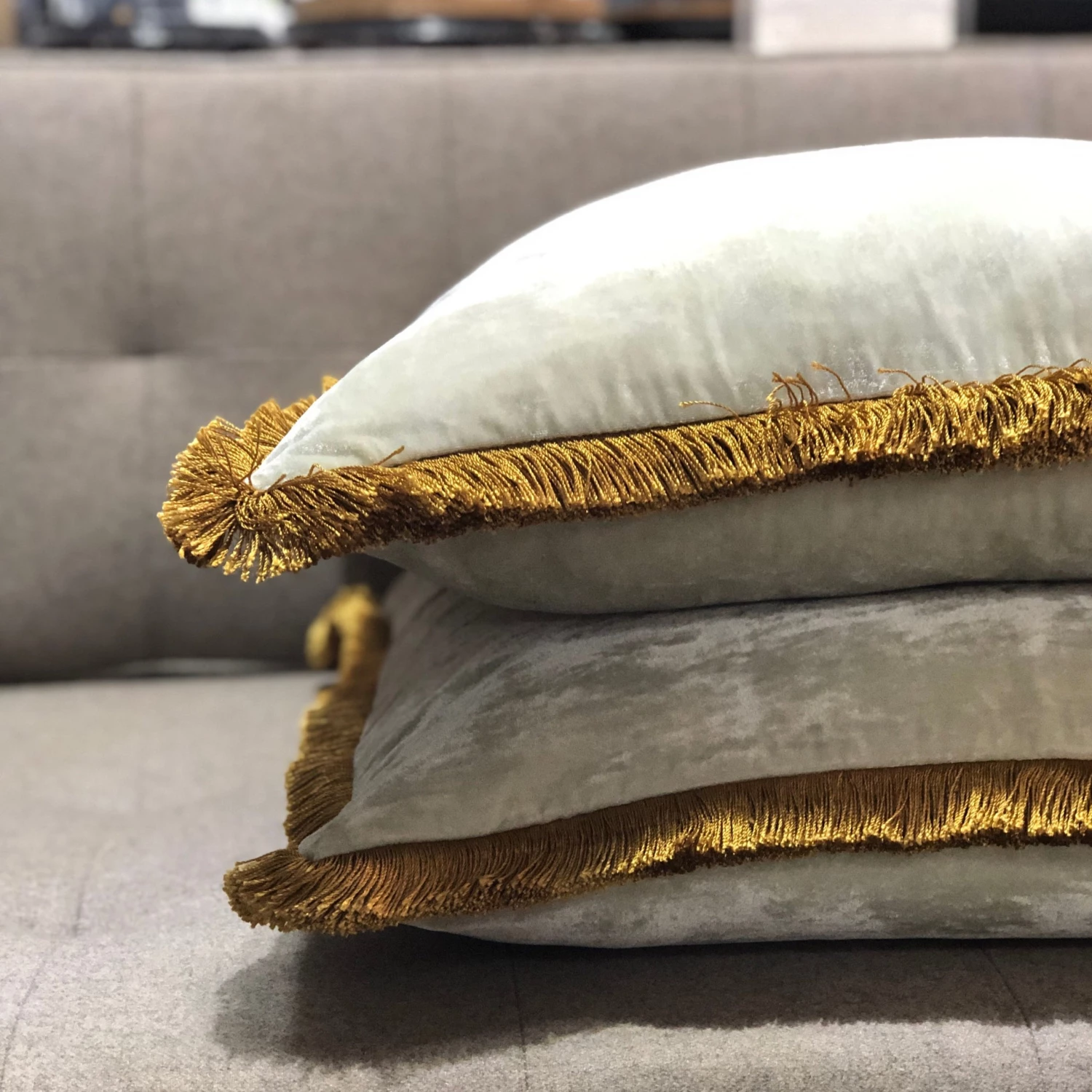 Scout House Luxury Silk Velvet Cushion Sky Light With Gold Fringe- 55cm Square Gifts 3 Scout House Luxury Silk Velvet Cushion Sky Light With Gold Fringe- 55cm Square Gifts