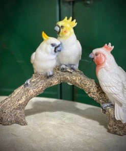 Scout House Trio Of Porcelain Cockatoos On Log Gifts