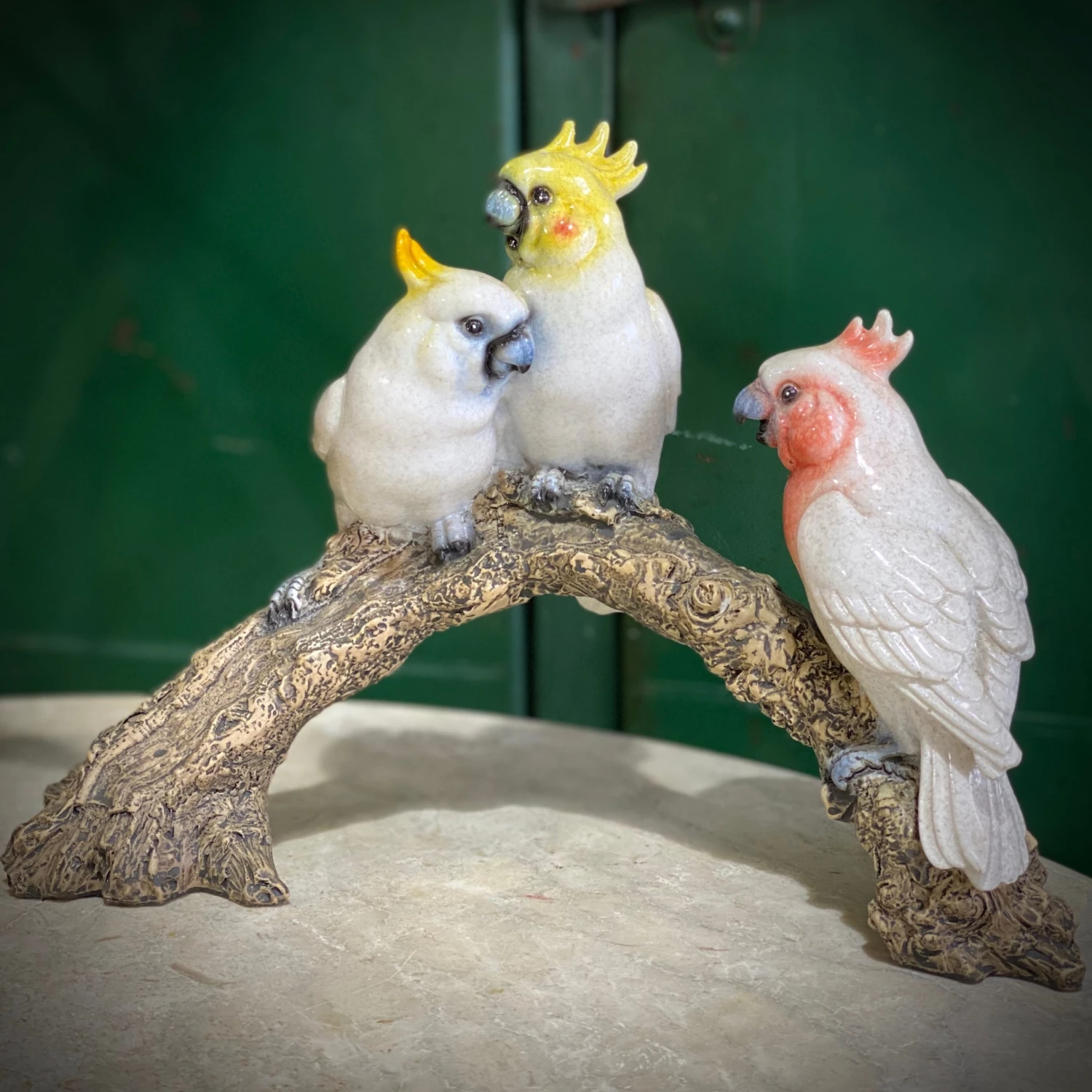Scout House Trio Of Porcelain Cockatoos On Log Gifts 2 Scout House Trio Of Porcelain Cockatoos On Log Gifts