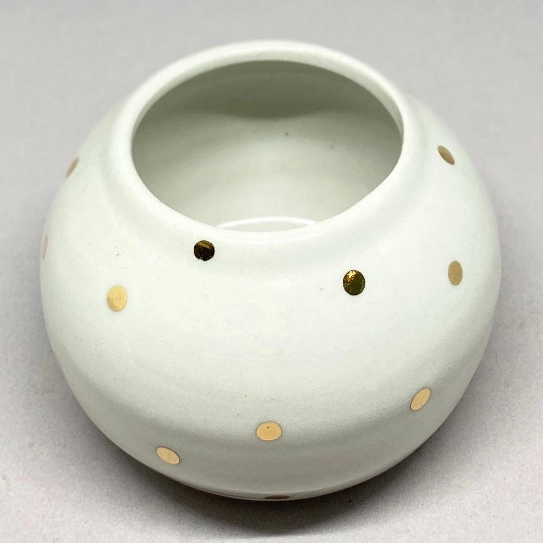 Scout House White Canister With Gold Dots- Bridget Bodenham 3 Scout House White Canister With Gold Dots- Bridget Bodenham