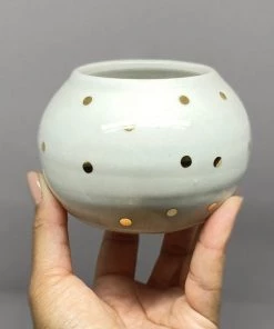 Scout House White Canister With Gold Dots- Bridget Bodenham