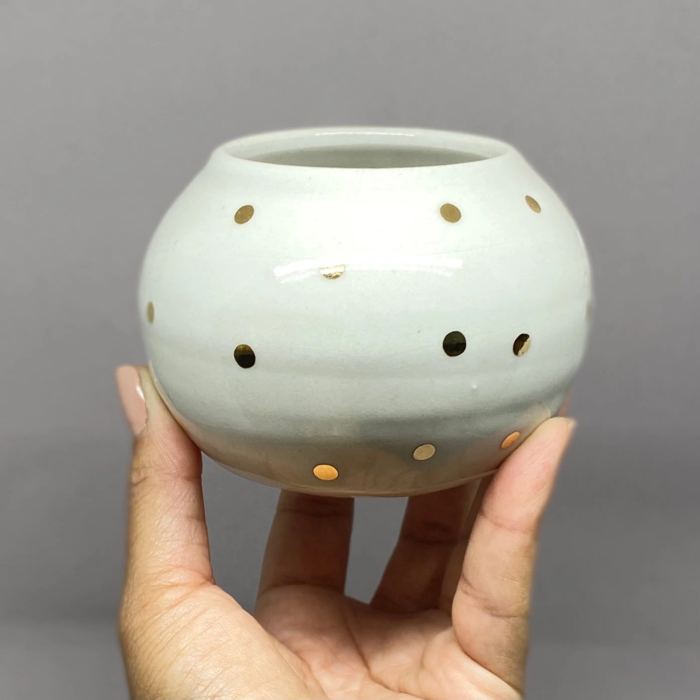 Scout House White Canister With Gold Dots- Bridget Bodenham 4 Scout House White Canister With Gold Dots- Bridget Bodenham