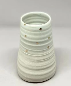 Bridget Bodenham - Small Cylindrical Vase - White And Gold Dots