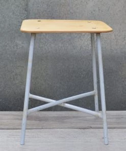 Scout House Vintage Ukraine Army Stool With Renewed Plywood Top
