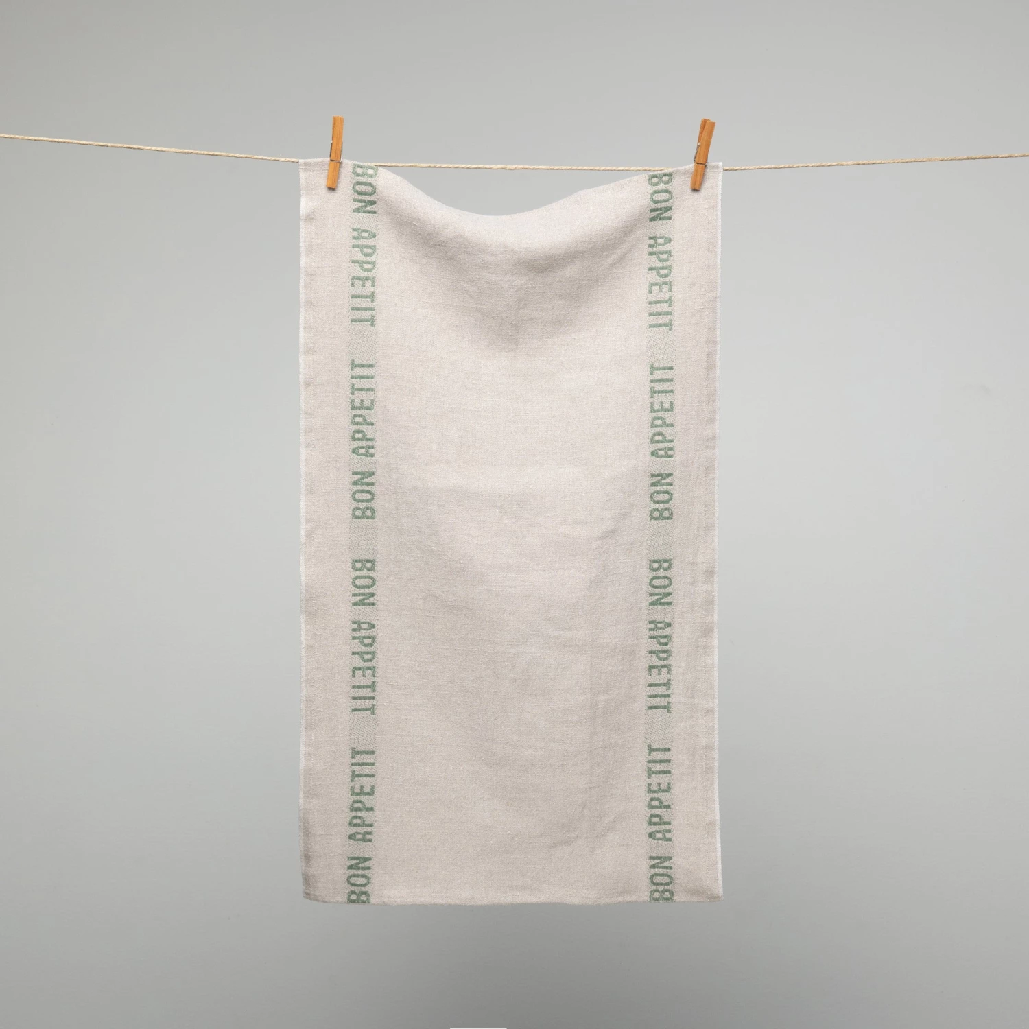 French 100% Linen Natural With Kahki Bon Appetit Text Tea Towel By Charvet Editions Homewares 3 French 100% Linen Natural With Kahki Bon Appetit Text Tea Towel By Charvet Editions Homewares