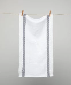 French 100% Linen White With Black Check Tea Towel By Charvet Editions