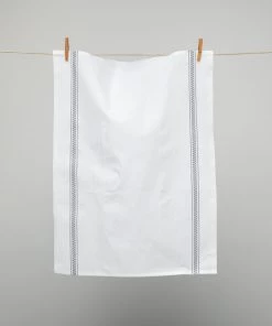 French 100% Cotton White Tea Towel With Black Epi & Black Stripes By Charvet Editions Gifts