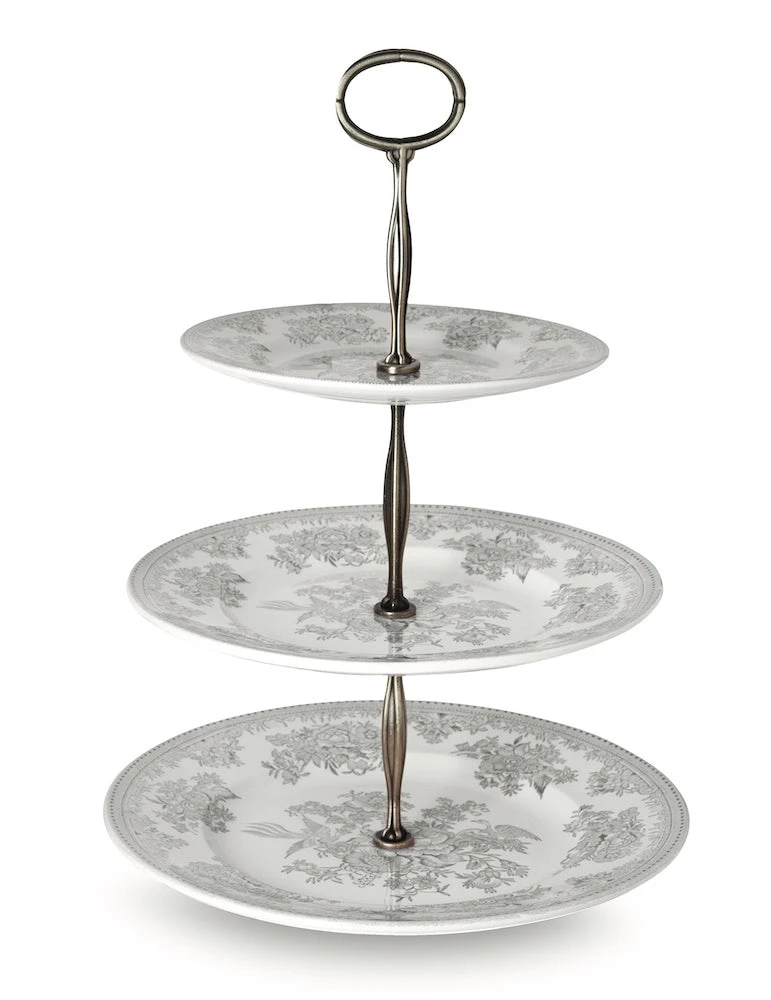 Burleigh UK- Asiatic Pheasant- Dove Grey- 3 Tiered Cake Stand 3 Burleigh UK- Asiatic Pheasant- Dove Grey- 3 Tiered Cake Stand