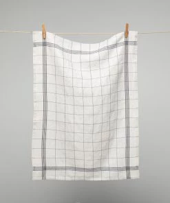 French 100% Linen Tea Towel Natural With Black Graph Check By Charvet Editions Homewares