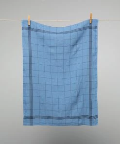 French 100% Linen Tea Towel Cottage Blue With Black Graph Check By Charvet Editions Homewares