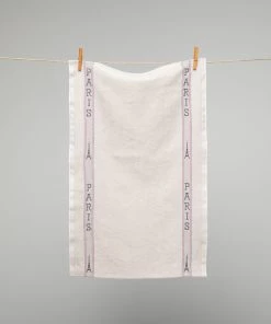 French 100% Linen Natural With Paris Text Tea Towel By Charvet Editions Homewares