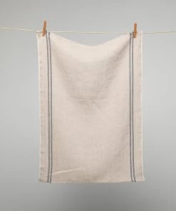 French 100% Linen 'Pays' Natural With Black Stripes Tea Towel By Charvet Editions Homewares