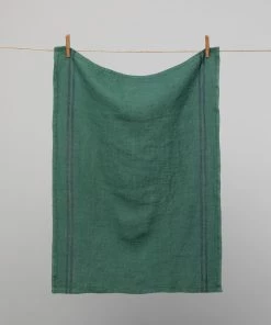 French 100% Linen 'Pays' Tea Towel Forest With Black Stripes By Charvet Editions