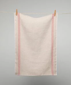 Homewares French 100% Linen 'Pays' Natural With Red Stripe Tea Towel By Charvet Editions