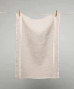 French 100% Linen 'Pays' Natural With White Stripes Tea Towel By Charvet Editions Gifts